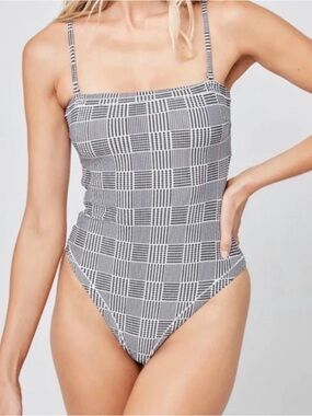 L*Space Black and White Plaid One-Piece Swimsuit